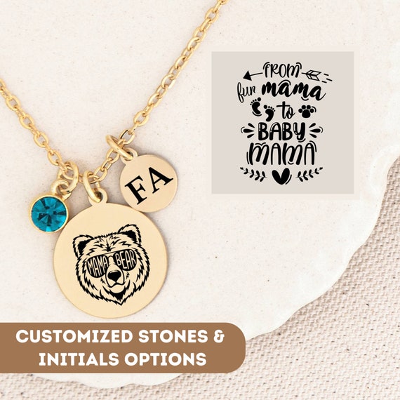 Personalized Necklace for Mom Gift, Baby Mama Bear Necklace, Mama