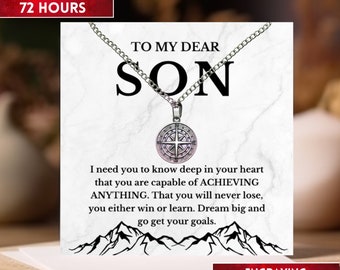 Personalized Engraved Compass Necklace, Christmas Gifts For Him, Compass Gift For Son, Birthday Gift From Mom, Encouragement Gift From Dad