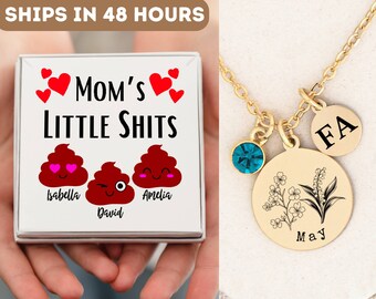 Personalized Necklace + Birthstone, Funny Mother's Day Gift, Birth Flower Necklace, Zodiac Sign, Family Necklace For Mom, Gift From Kids