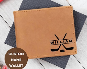 Personalized Husband Leather Wallet Gift For Dad Birthday Husband Gift Wallet For Men Hockey Gift For Boys Men Custom Son Birthday Present