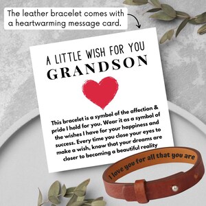 Personalized Leather Bracelet, Message Bracelet, Grandson Bracelet Gift from Grandma, Grandparents To Grandson Gift Grandson Graduation Gift