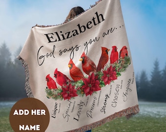 Personalized Gift For Bird Lover Decor Woven Blanket Bird Gift Christian Gift Women Baptism Gift Confirmation Bible Verse Gift Teen Girl