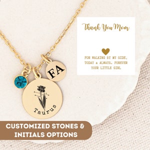Personalized Birthflower Necklace For Mom, Disc Necklace, Birth Flower Necklace, Zodiac Necklace, Constellation Charm, Astrology Jewelry