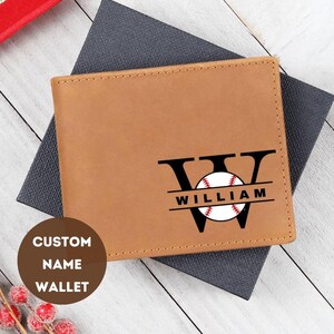 Personalized Leather Mens Wallet Gift Anniversary, Graduation, Dad, Boyfriend, Him Husband, Father, Baseball Lover Gift For Baseball Lover