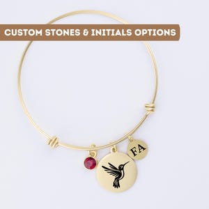 Personalized Hummingbird Bracelet, Humming Bird Bangle, Hummingbird Jewelry, Hummingbird Charm Gift, Tiny Hummingbird Pendant Charm