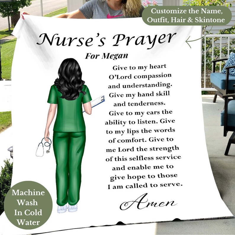 Custom Nurses Prayer Blanket, Nursing School Gift, Motivational Health Care Worker Personalized