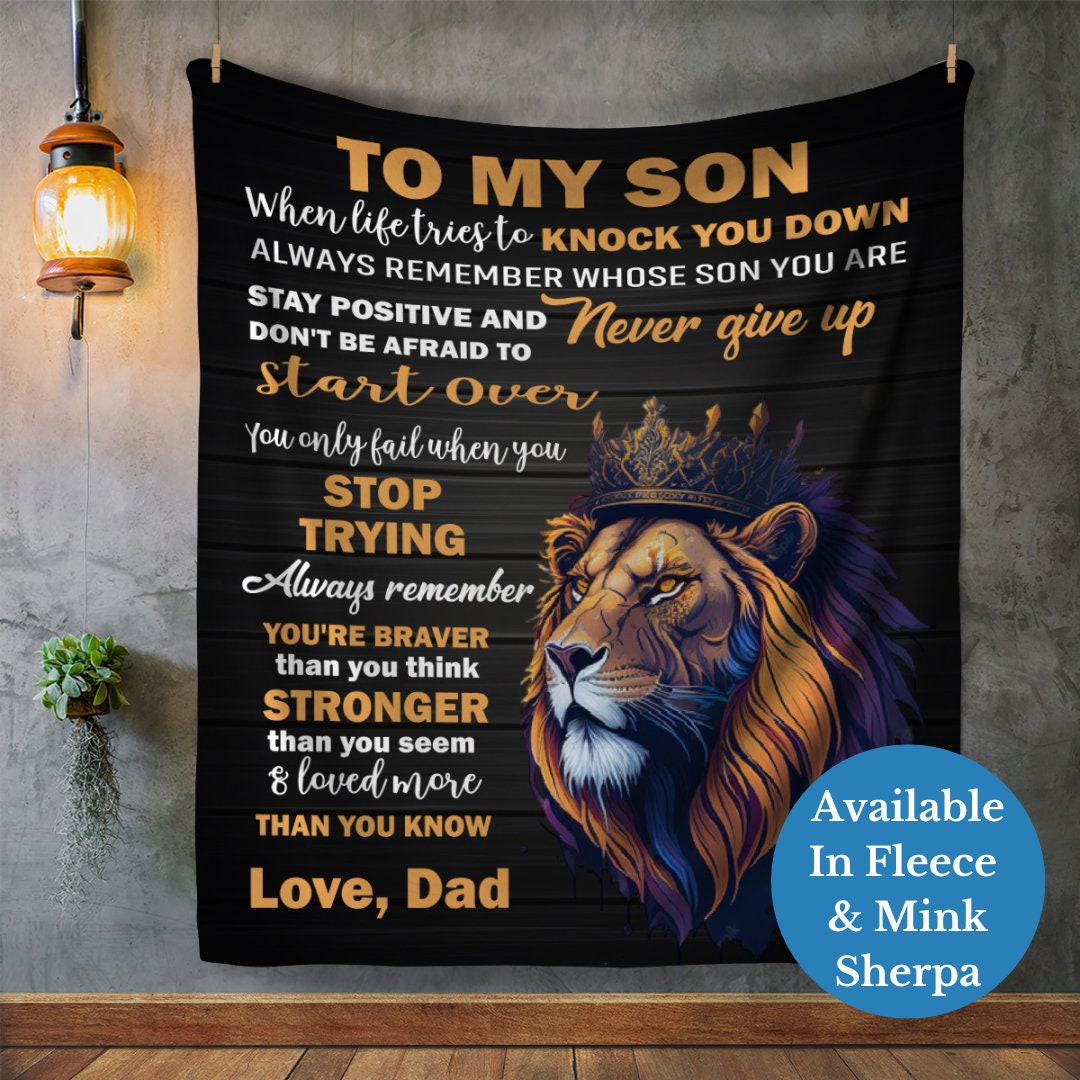 To My Son Lion Blanket, Encouragement Gifts for Son, Birthday Gift to Son From Dad, Christmas