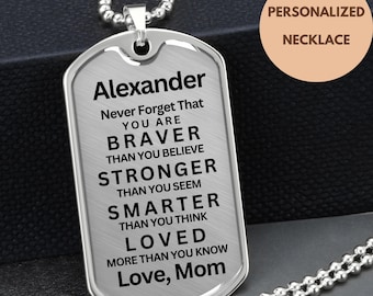 Personalized Dog Tag Necklace Design Military Style Casual Accessory Gift Mother Son Gift from Mom Special Message Engraved Pendant For Son