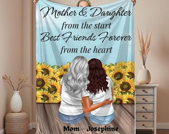 Personalized Mother Daughter Gift Blanket, Customizable Sentimental Blanket, Custom Name Keepsake Mom Gift Mothers Bithday Gift For Daughter