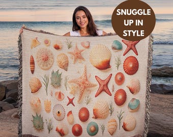 Paleontology Fossil Woven Blanket, Seashell Blanket, Paleontology Gift Fossil Blanket Trilobite Ammonite, Science Lover Gift, Fossil Gift