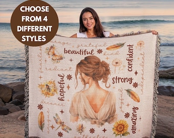 I Am Strong Beautiful Heirloom Woven Cotton Throw Blanket For Daughter, Gift For Daughter, Teen Girl Gift, Confirmation Gift, Baptism Gift