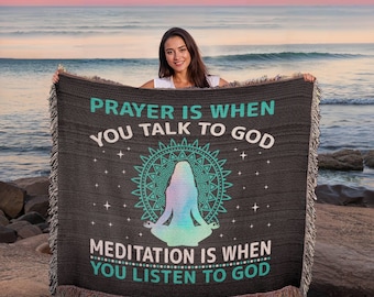 Yoga Meditation Gift Mindfulness Poster Heirloom Woven Blanket Spiritual Decor Gift Mandala Design Prayer Gift Meditation Decor Prayer Gift