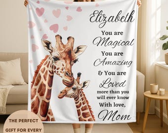 Custom Baby Blanket for Kids Blanket Boys Girls, Personalized Name Blanket Newborns, Baby Nursery Decor, Baby Shower Birthday Gift Giraffe