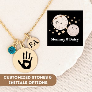 Personalized Necklace for Mom Gift, Baby Mama Gift, Mom jewelry, Handprint Necklace, Mommy Child Handprint, Mom necklace, Baby Announcement