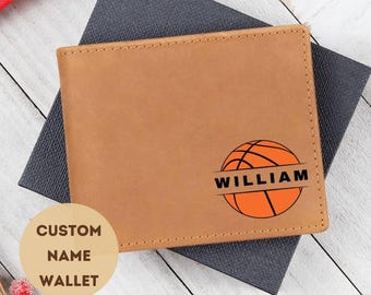 Personalized Leather Wallet For Men Husband Gift Wallet Basketball Wallet Gift For Boys Men Custom Gift for Husband Dad Birthday Present