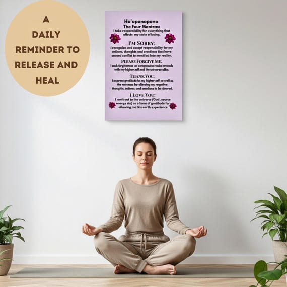 Healing Wall Art for Anxiety Relief, Ho’oponopono Prayer Print, Self Love Meditation Decor, Calming Bedroom Spiritual Let Go Forgive Heal