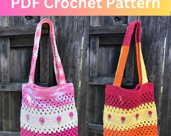 Ice Cream Tote Bag Crochet Pattern, Summer crochet book bag pattern, Crocheted tote bag for kids, Ice Cream handbag, Cotton tote bag pattern