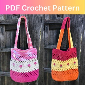 Ice Cream Tote Bag Crochet Pattern, Summer crochet book bag pattern, Crocheted tote bag for kids, Ice Cream handbag, Cotton tote bag pattern