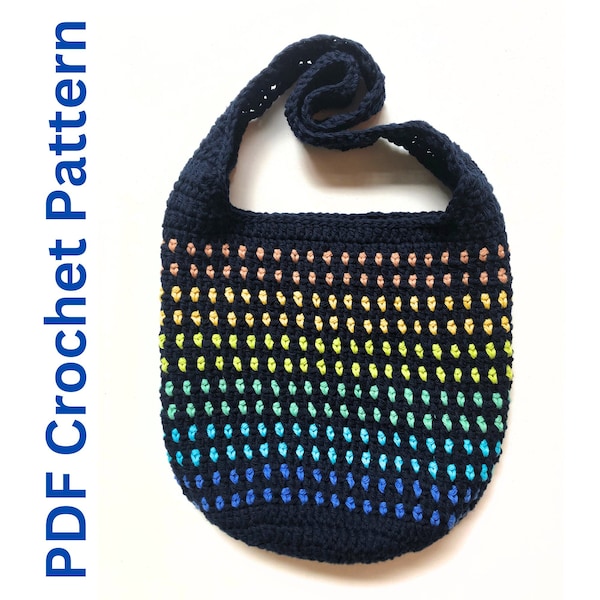 Kaleidoscope Tote bag crochet PATTERN, crochet tote pattern, crochet rainbow bag, easy crochet bag pattern, market bag crochet pattern