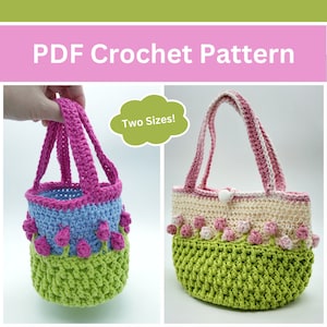 Crocheted Flower bag pattern, Crochet Tulip bag pattern, Crochet bag for kids pattern, spring decor pattern, Crochet spring handbag pattern