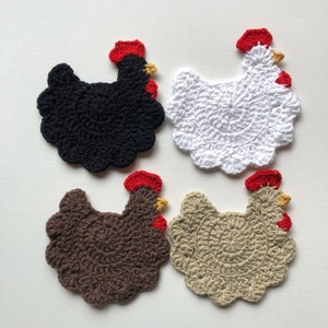 Chicken Coasters - SET OF 4 (4 different colors) - Crochet Chicken Coasters