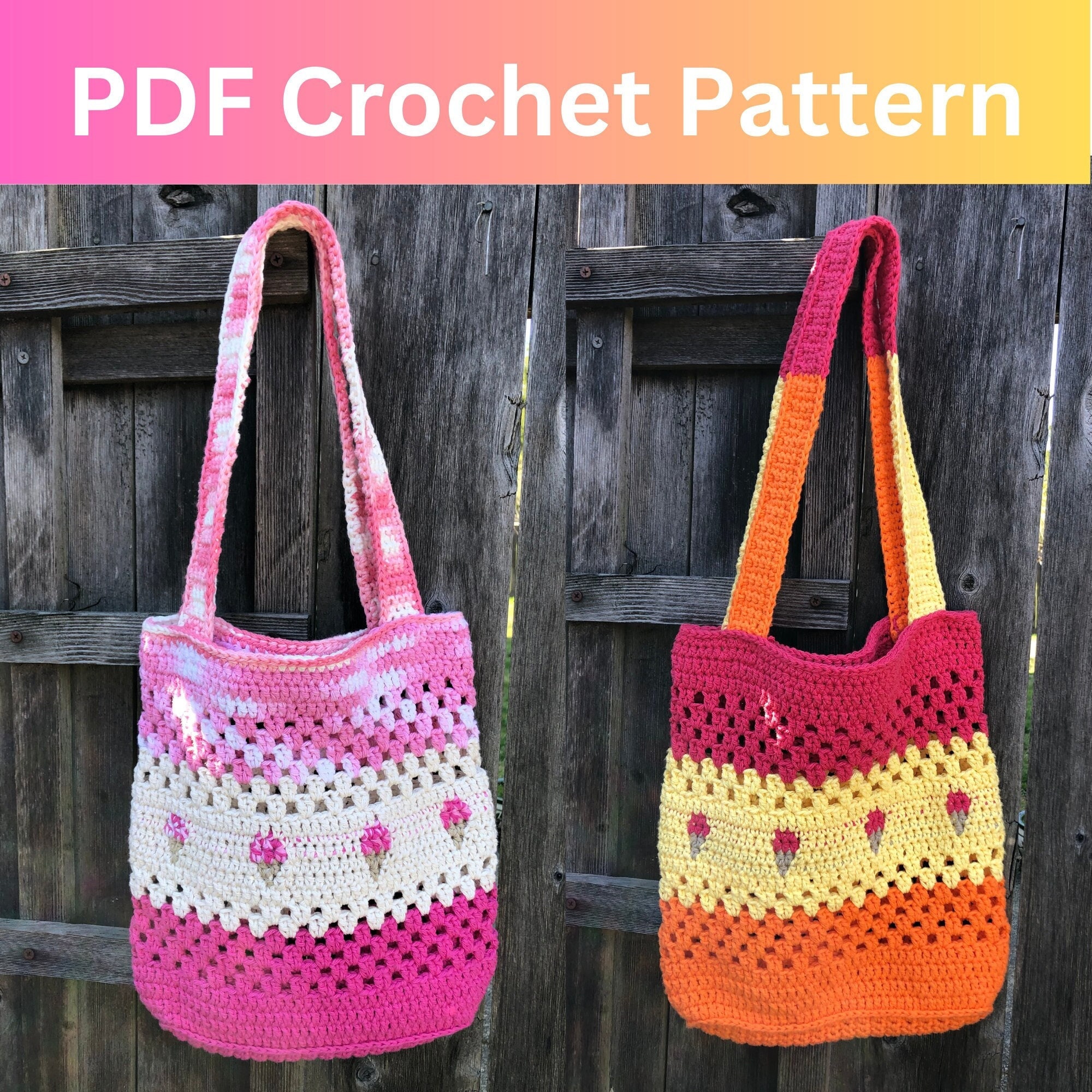 Ice Cream Tote Bag Crochet Pattern Summer Crochet Book Bag - Etsy