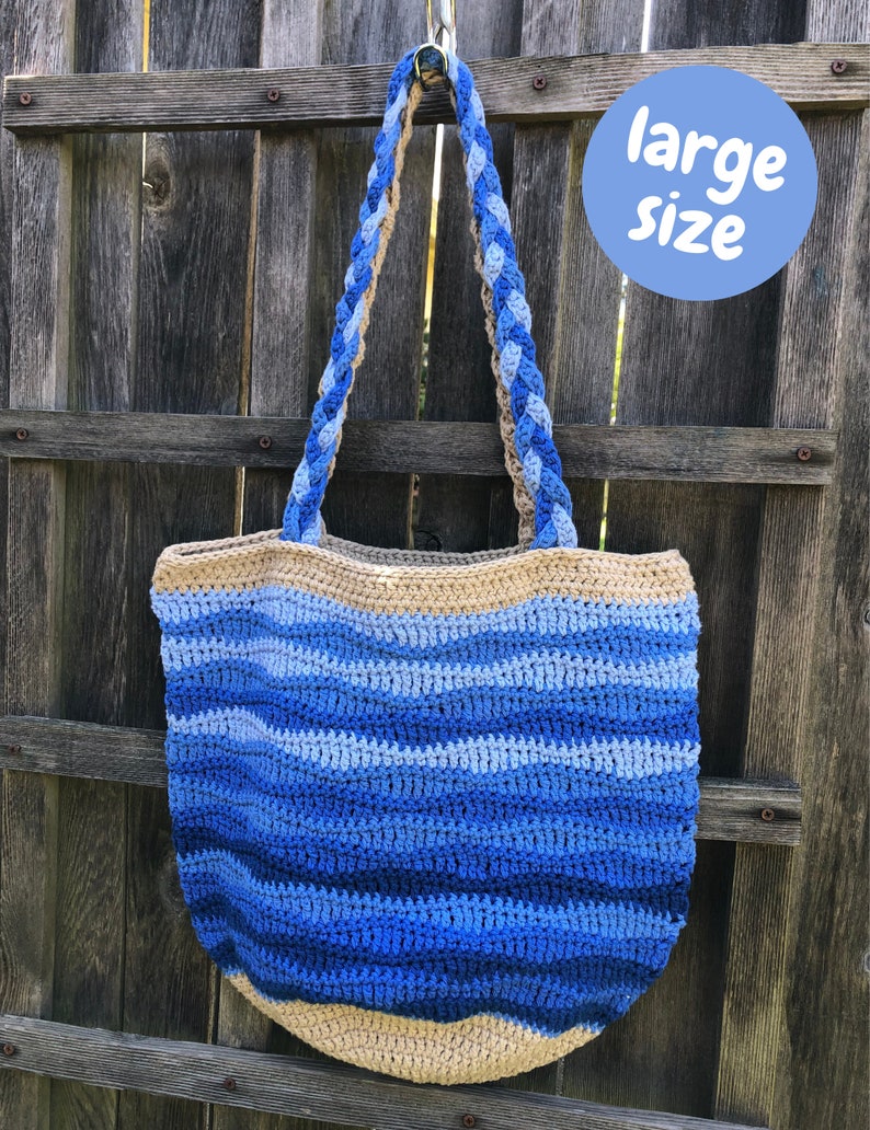 Beach Waves Crochet Tote Bag – Two Sizes, Large Market Bag (PDF Pattern ...