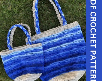 Beach Waves Crochet Tote Bag – Two Sizes, Large Market Bag (PDF Pattern)