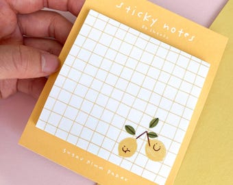 Happy Lemon POST-IT® Notes | Minimal Cute Fruit Sticky Note, Cottagecore Stationery, Memopad, Gridded Notepad, Coworker Gift Office Supplies