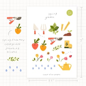Frühling Garten Sticker Blatt // Gartenarbeit Blumen Gemüse Aufkleber, Cottagecore Bullet Journal, Dekorative Scrapbook Planner Sticker