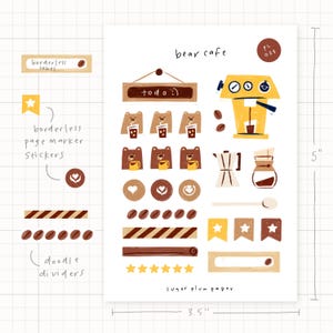 Coffee Sticker Sheet // Cute Bear Cafe Stickers, Functional Bullet Journal To Do Decorative Labels, Coffee Shop Doodles, Planner Scrapbook