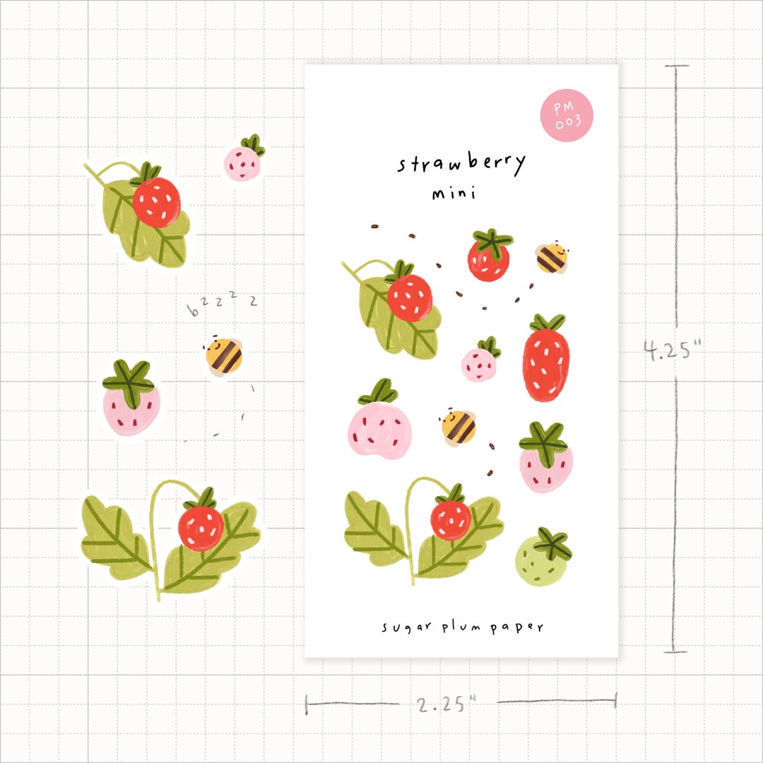Mini Strawberry Sticker Sheet // Cute Fruit Stickers, Spring ...