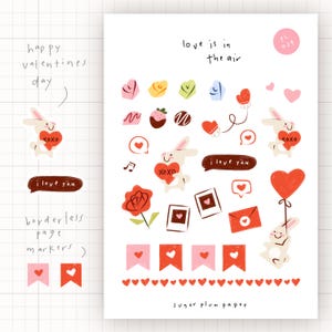 Valentine's Day Sticker Sheet / Love Stickers, Cute Bunny, Heart, Chocolate, Rose, Bullet Journal Bujo Planner Decorative Scrapbook Stickers