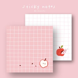 Apple POST-IT ® Notes | Minimal Sticky Notes, Fruit Stationery, Cute Worm Memo Pad, Gridded Pink Notepad, Coworker Gift Office Supplies