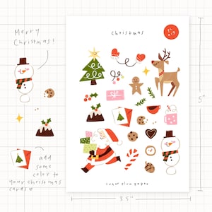 Christmas Sticker Sheet // Santa Snowman Reindeer Gingerbread Cookies Stickers, Christmas Cards, Bullet Journal, Scrapbook Planner Stickers