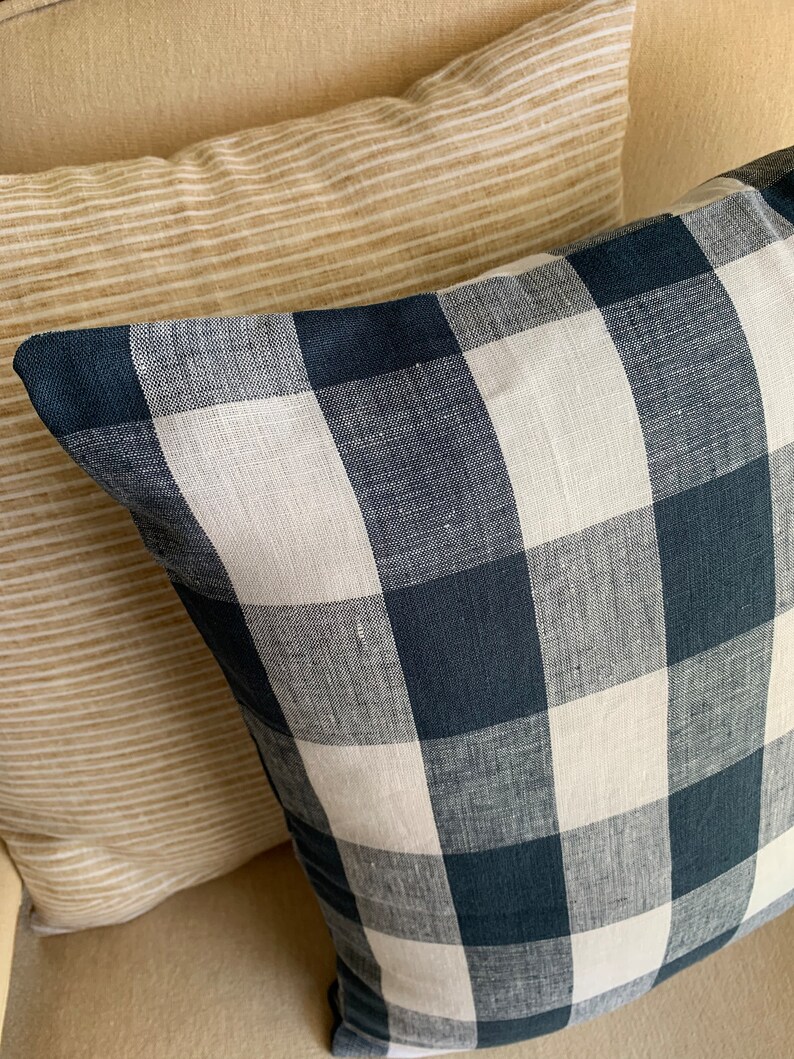 Jumbo Gingham Navy Check Linen Standard Pillowcase Etsy