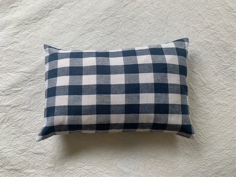 Jumbo gingham navy check linen Standard Pillowcase image 1