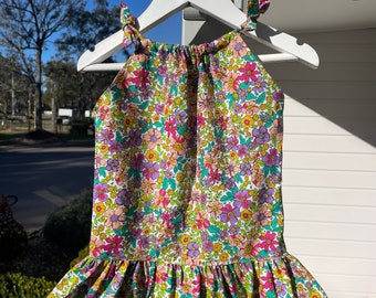 Fresh flower garden baby girls dress/floral baby dress/rainbow colour dress/cotton dress