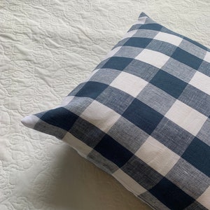 Jumbo gingham navy check linen Standard Pillowcase image 2