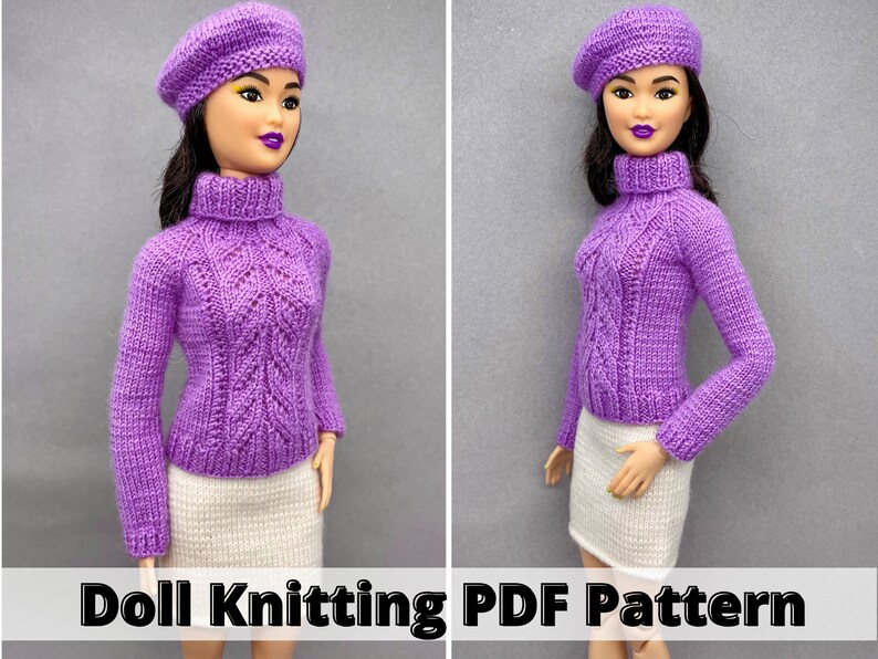 Sweater, Skirt and Beret Knitting Pattern for Barbie Doll, Pattern