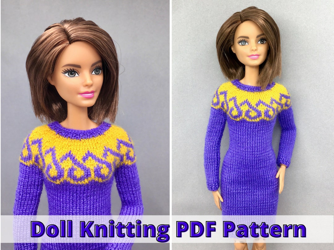 Dress Knitting Pattern for Barbie Doll, 11,5 Inch Doll Clothes, PDF
