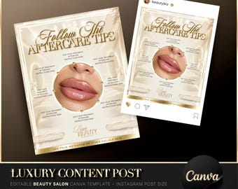 Luxury Gold & Beige Aftercare Instagram Post, Canva Template, Beauty Salon Flyer, Aftercare Instructions, Beauty Social Media, Client Card