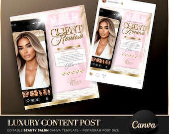 Luxury Gold & Pink Client Review Canva Template, Editable Beauty Post, Salon Review, Beauty Salon Flyer, Instagram Post, Testimonial Post