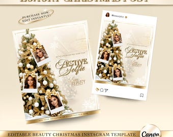 Luxury Gold & Beige Beauty Christmas Flyer, Editable Canva Template, Instagram Post, Beauty Template, Beauty Salon Flyer, Social Media Post