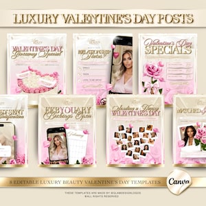 Lyxiga guld- och beige Instagram-mallar för alla hjärtans dag, Canva-mall, redigerbar skönhetssalongsflyer, marknadsföring för salong i februari, skönhetsinlägg