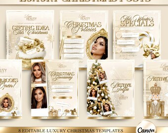 Luxury Gold & Beige Christmas Posts, Canva Template, Editable Holiday Flyer, Beauty Template, Beauty Salon Instagram Posts, Instagram Flyer