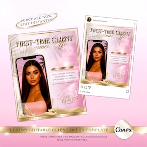 Luxury Summer Offer Canva Template, Editable Gold & Pink Instagram Post, Beauty Salon, Holiday Flyer, Vacation, Beauty Social Media Content