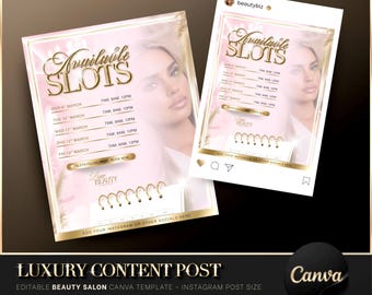 Luxury Gold & Pink Appointments Available Instagram Post, Canva Template, Beauty Salon Flyer, Bookings Flyer, Beauty Template, Social Media