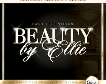 Luxury Gold & Black Beauty Business Logo, Editable Canva Template, Premade DIY Salon, Lash, Hair, Nail, Makeup, Aesthetic Logo, Watermark