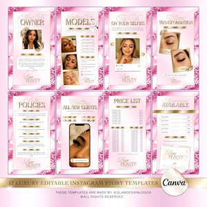 Luxury Gold & Pink Marble Instagram Story Templates for Beauty Salon, Instagram Highlights, Canva Policy Stories, Content Bundle Pack